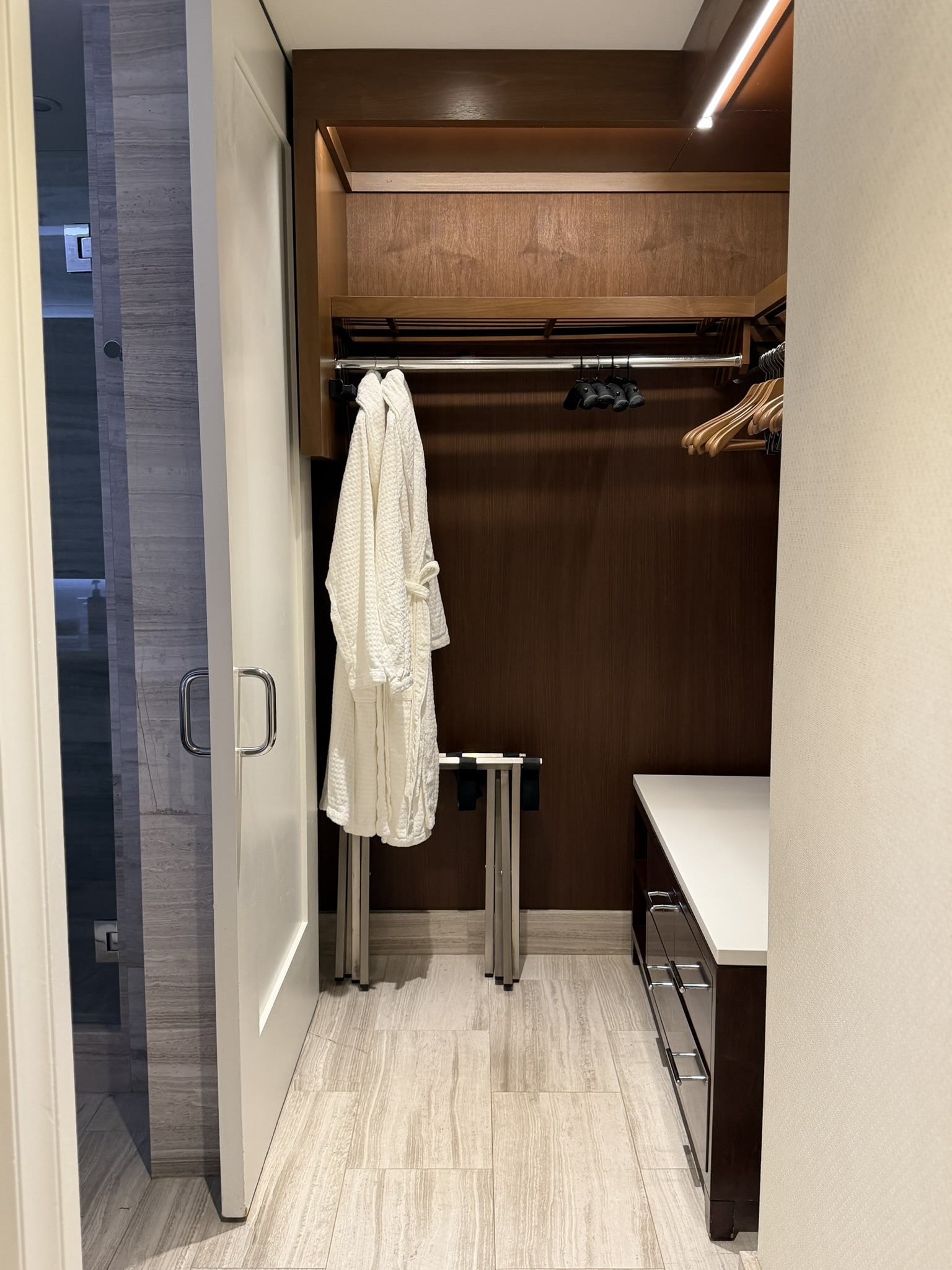 Four Seasons Orlando walk-in closet with plush robe